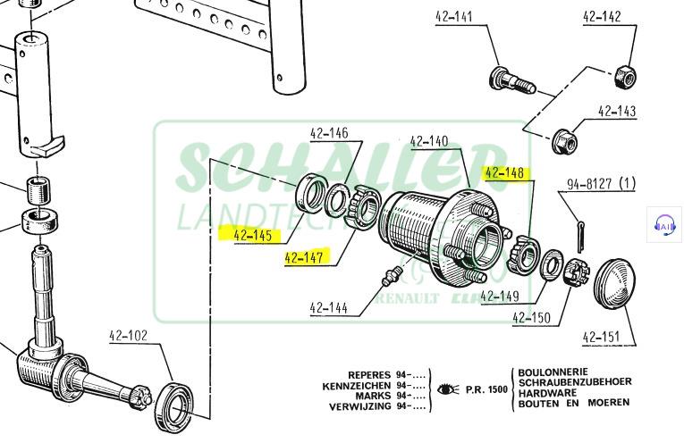 Radlagersatz für alte lange Nabenausführung, Renault HR-Traktoren
